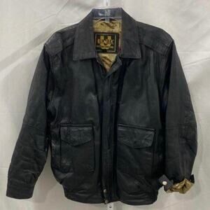 Vintage 1980s Unik XL Black Leather Bomber Jacket